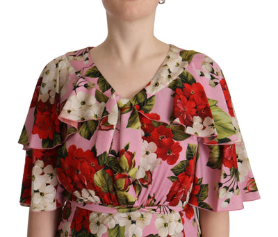 Dolce & Gabbana Rosa geblümtes Seiden-Stretchkleid Maxikleid