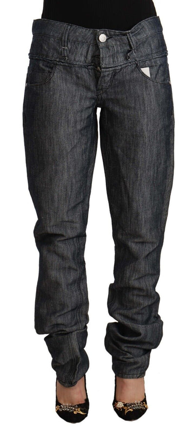 Acht Dunkelgraue Ramie Mid Wide Waist Straight Denim Jeans