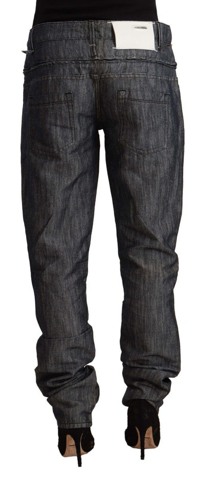 Acht Dunkelgraue Ramie Mid Wide Waist Straight Denim Jeans
