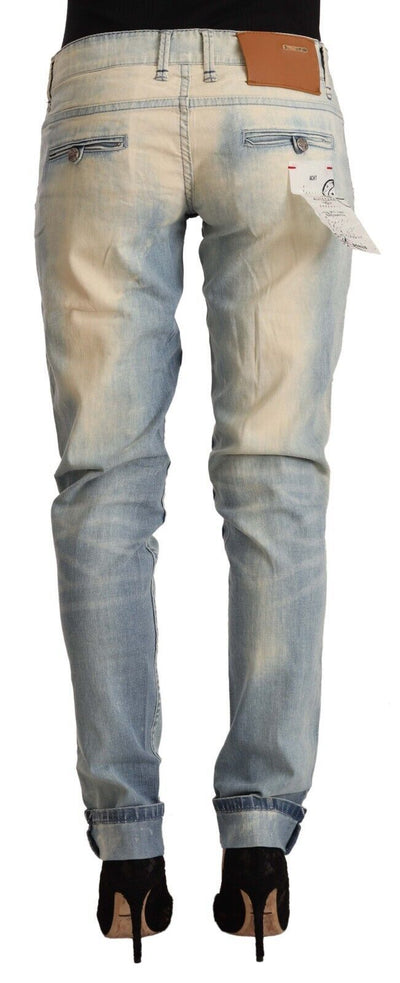 Acht Hellblaue Skinny Denim-Jeans aus gewaschener Baumwolle mit niedriger Taille
