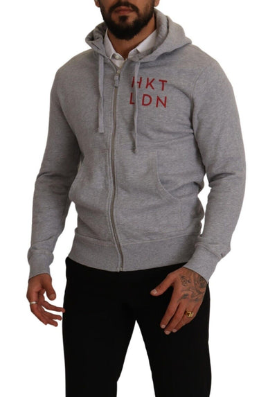 Hackett Graues Baumwoll-Sweatshirt mit Kapuze und Reißverschluss Pullover