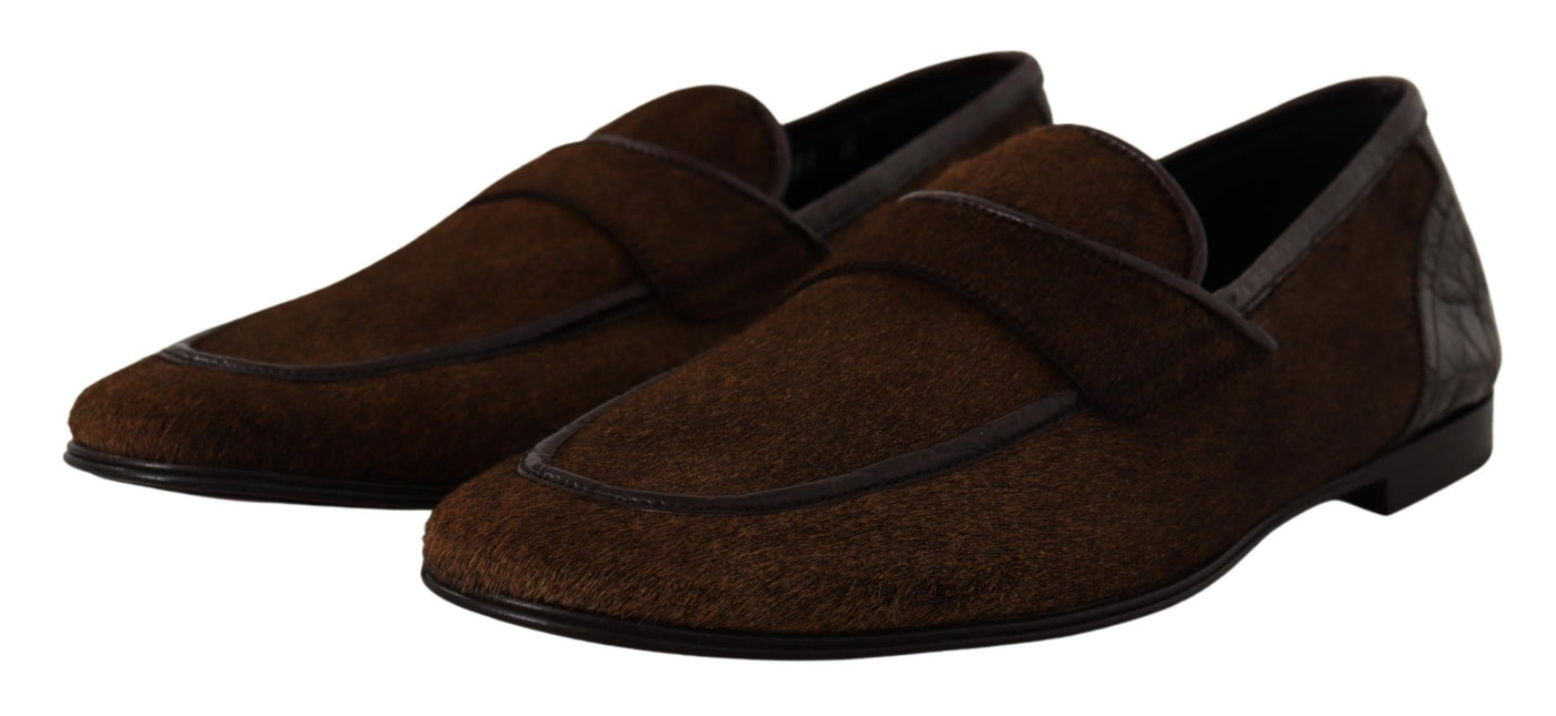 Dolce & Gabbana Schuhe Kleid Loafers Braun Leder Slip Schuhe