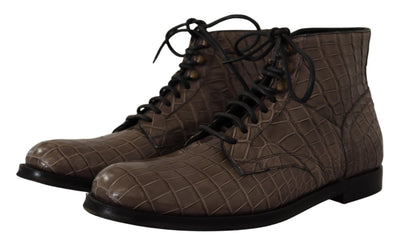 Dolce & Gabbana Graue Derby-Stiefel aus Krokodilleder