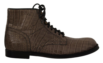 Dolce & Gabbana Graue Derby-Stiefel aus Krokodilleder