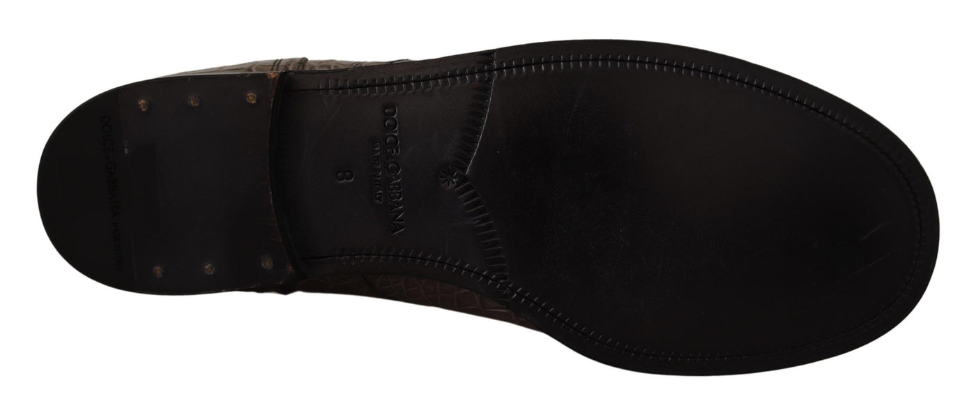 Dolce & Gabbana Graue Derby-Stiefel aus Krokodilleder