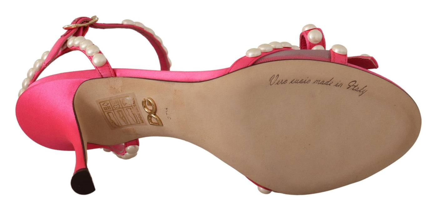 Dolce & Gabbana Rosa Satin Weiß Perle Kristalle Heels Schuhe