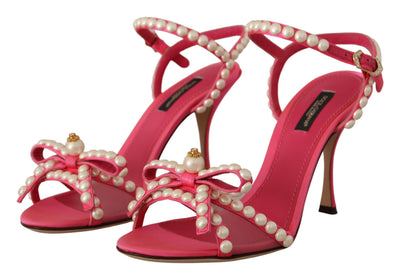 Dolce & Gabbana Rosa Satin Weiß Perle Kristalle Heels Schuhe