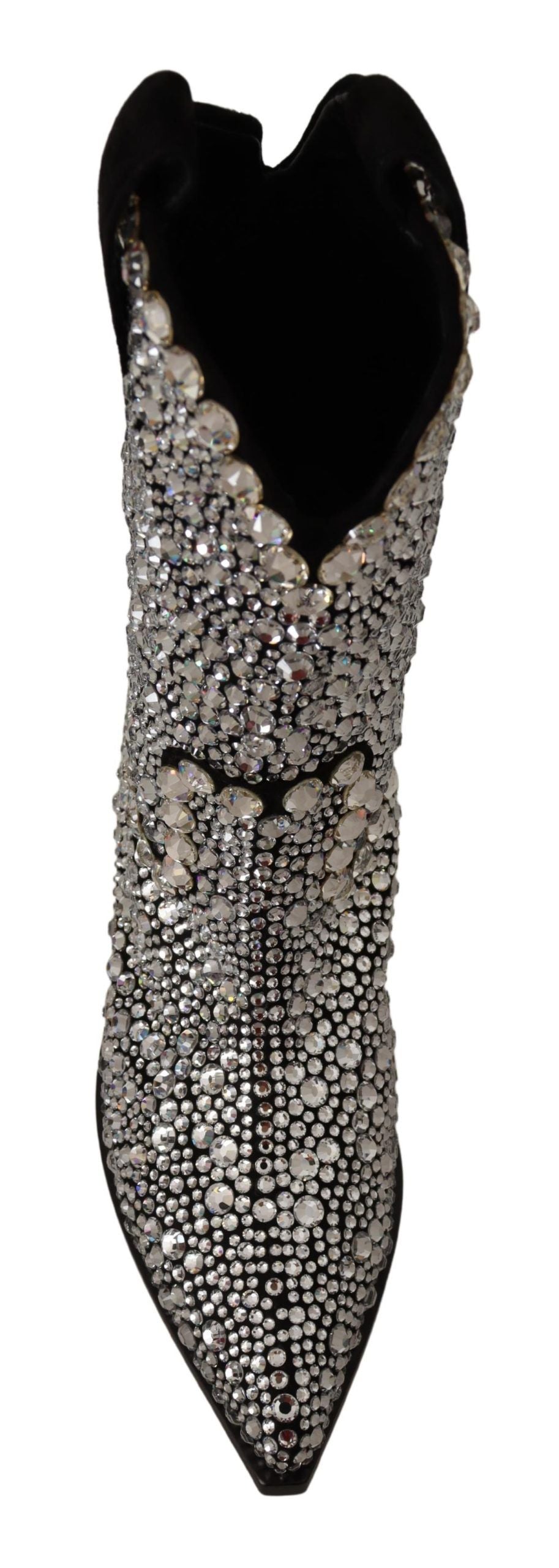 Dolce & Gabbana Schwarzes Wildleder Strass Kristall Cowgirl Stiefel