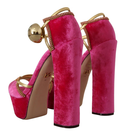 Dolce & Gabbana Rosa Samt Kristall-Knöchelriemen-Sandalen Schuhe