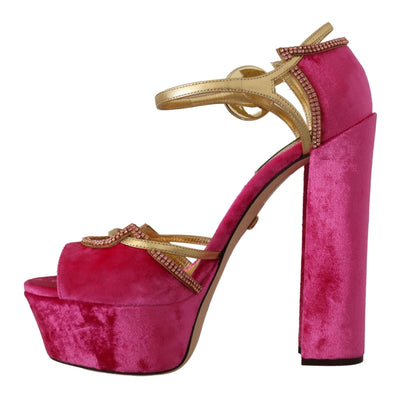 Dolce & Gabbana Rosa Samt Kristall-Knöchelriemen-Sandalen Schuhe