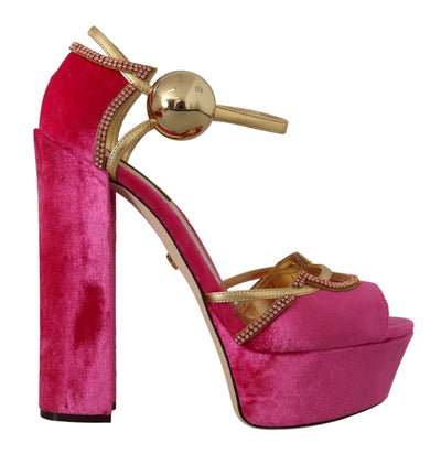 Dolce & Gabbana Rosa Samt Kristall-Knöchelriemen-Sandalen Schuhe