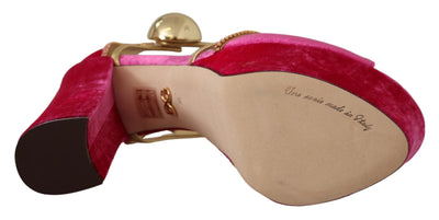 Dolce & Gabbana Rosa Samt Kristall-Knöchelriemen-Sandalen Schuhe