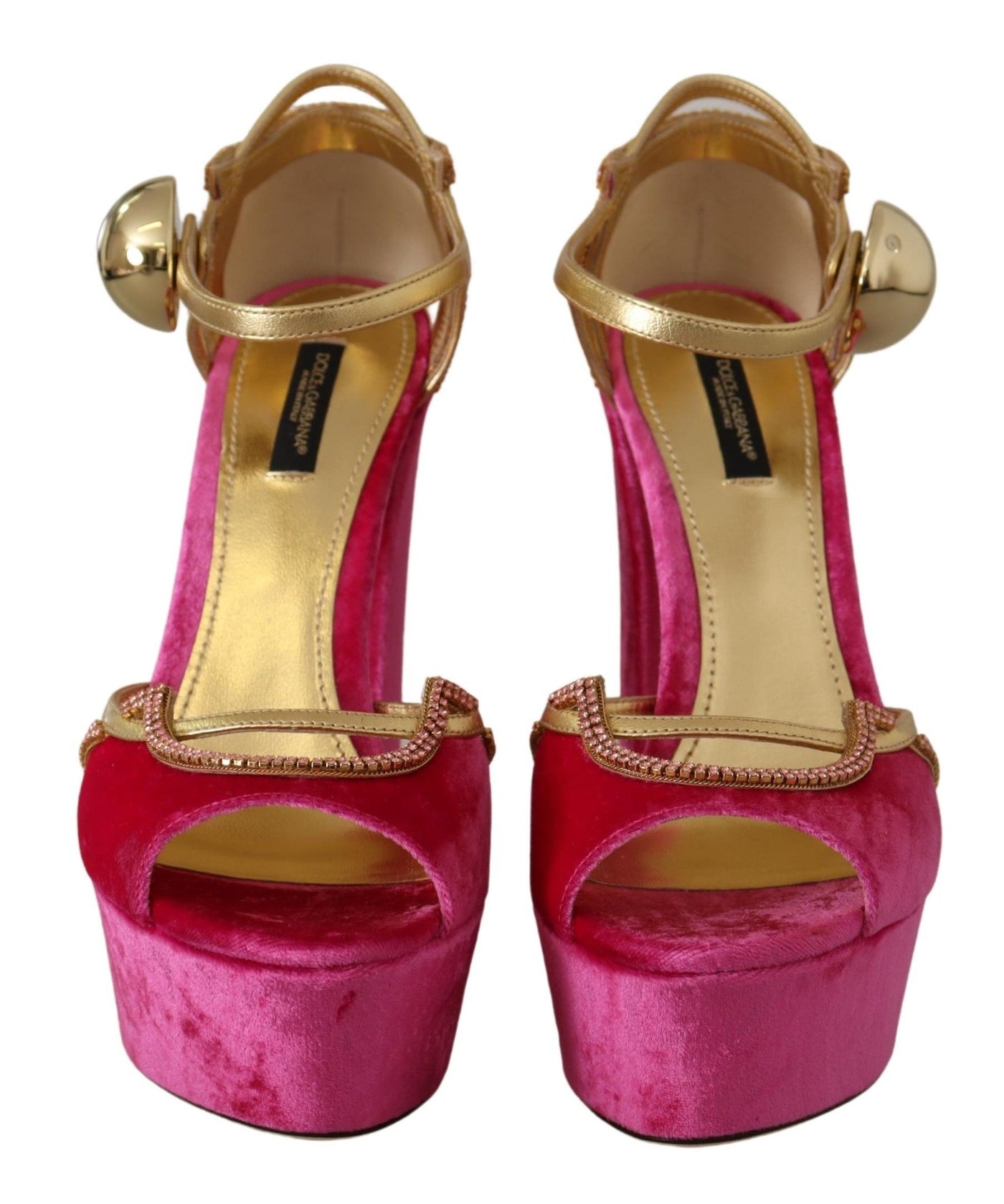 Dolce & Gabbana Rosa Samt Kristall-Knöchelriemen-Sandalen Schuhe