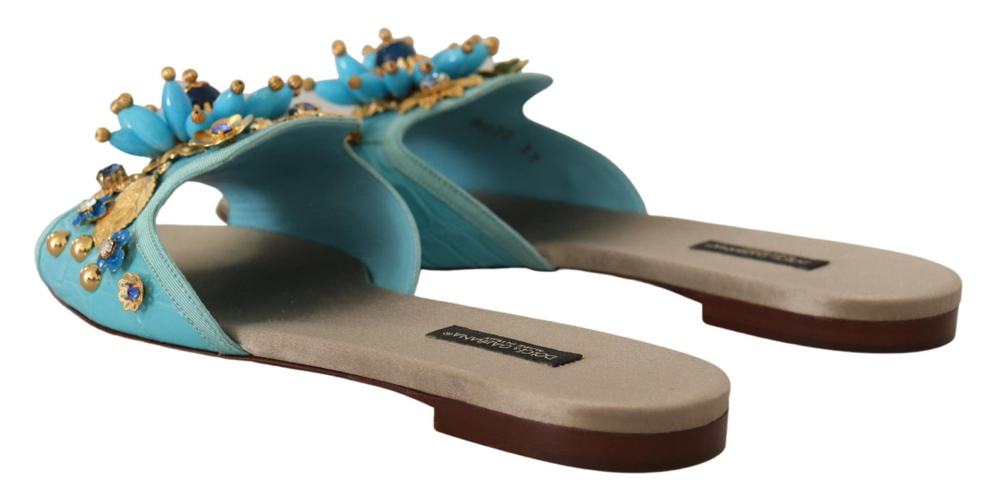 Dolce & Gabbana Blaue Kristall Exotische Leder Blaue Kristall Sandalen