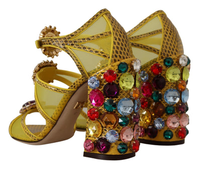 Dolce & Gabbana Gelbe Leder Kristall Ayers Sandalen Schuhe