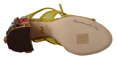 Dolce & Gabbana Gelbe Leder Kristall Ayers Sandalen Schuhe