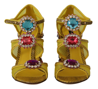 Dolce & Gabbana Gelbe Leder Kristall Ayers Sandalen Schuhe