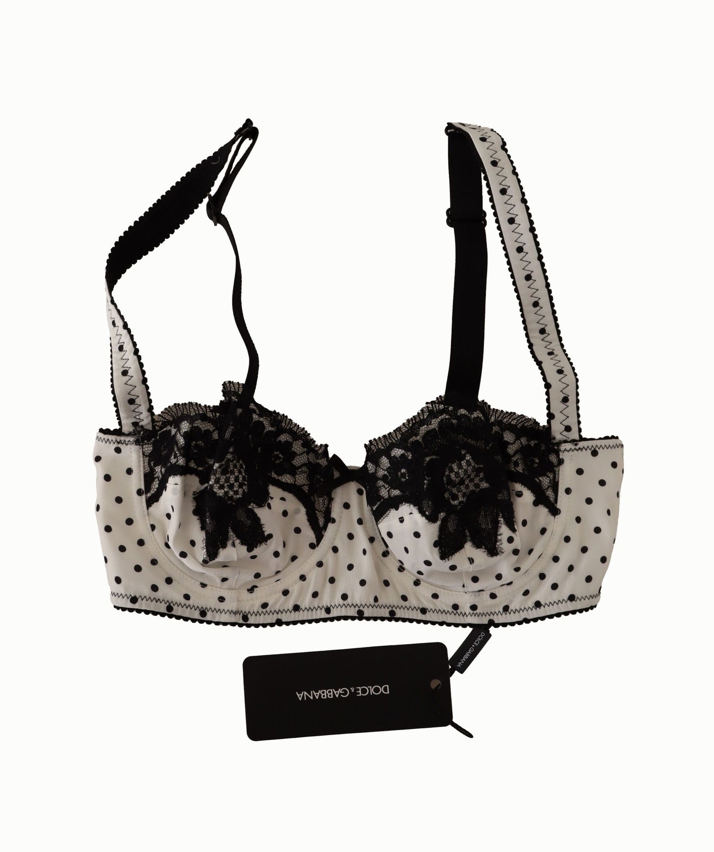 Dolce & Gabbana Balconette-BH mit weiß-schwarzer Tupfen-Satin-Spitze