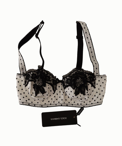Dolce & Gabbana Balconette-BH mit weiß-schwarzer Tupfen-Satin-Spitze