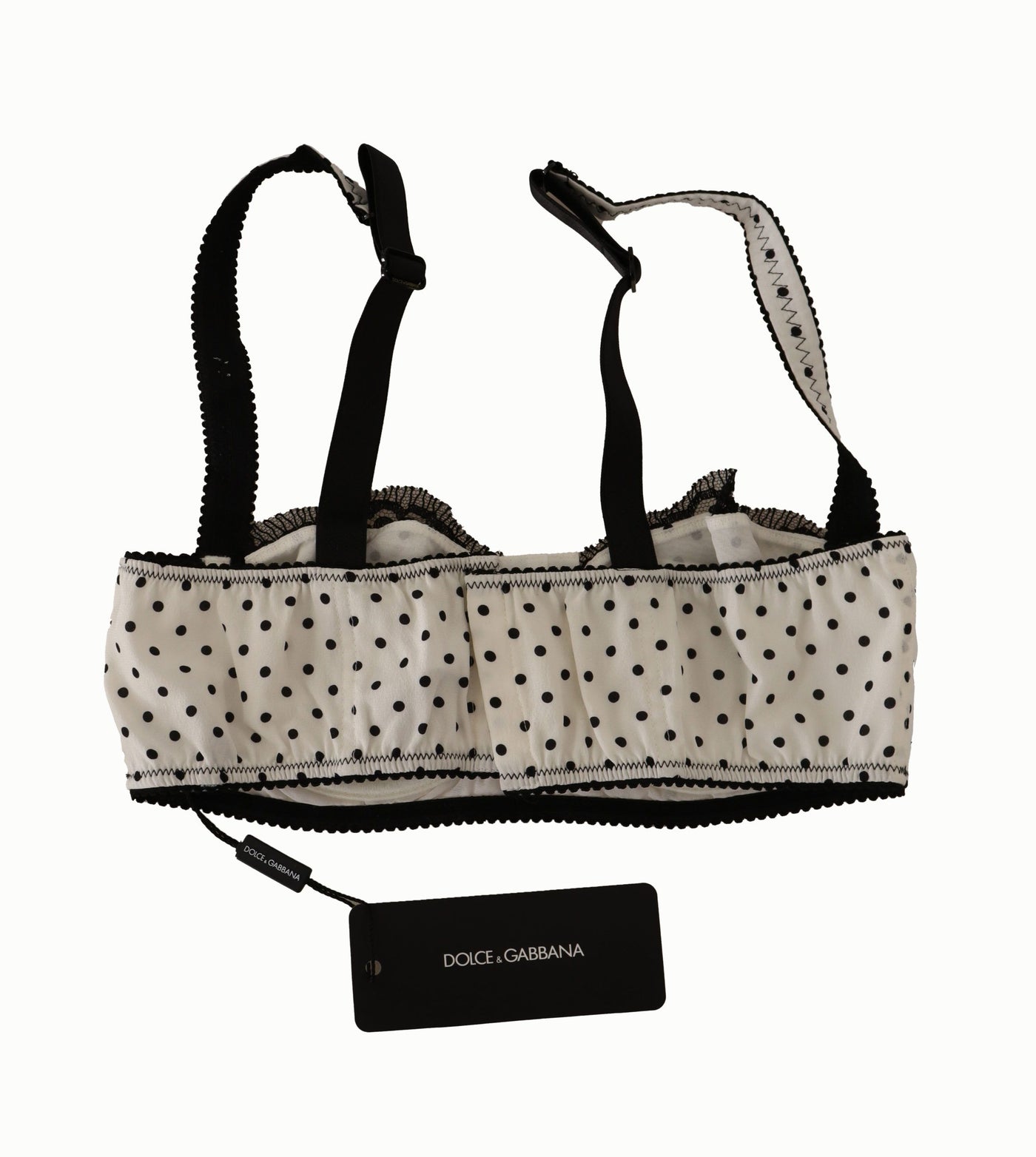Dolce & Gabbana Balconette-BH mit weiß-schwarzer Tupfen-Satin-Spitze