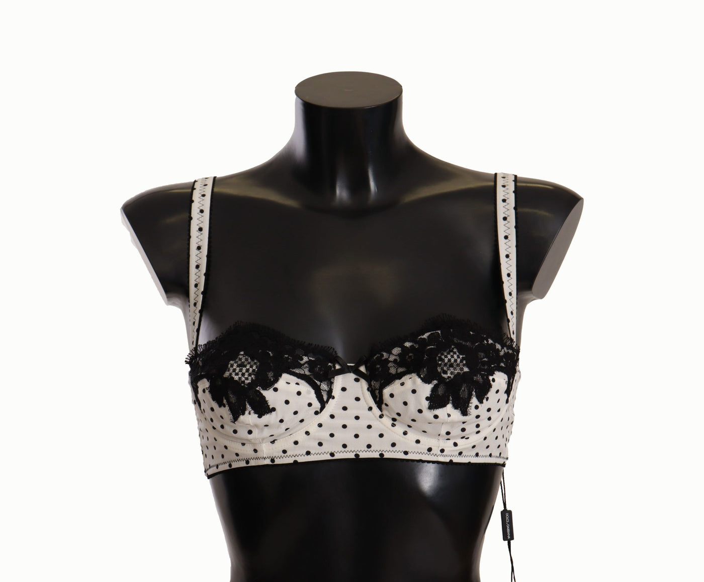 Dolce & Gabbana Balconette-BH mit weiß-schwarzer Tupfen-Satin-Spitze