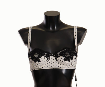 Dolce & Gabbana Balconette-BH mit weiß-schwarzer Tupfen-Satin-Spitze