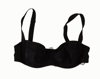 Dolce & Gabbana Schwarzer Balconette-BH aus Satin-Spitze mit Tupfen