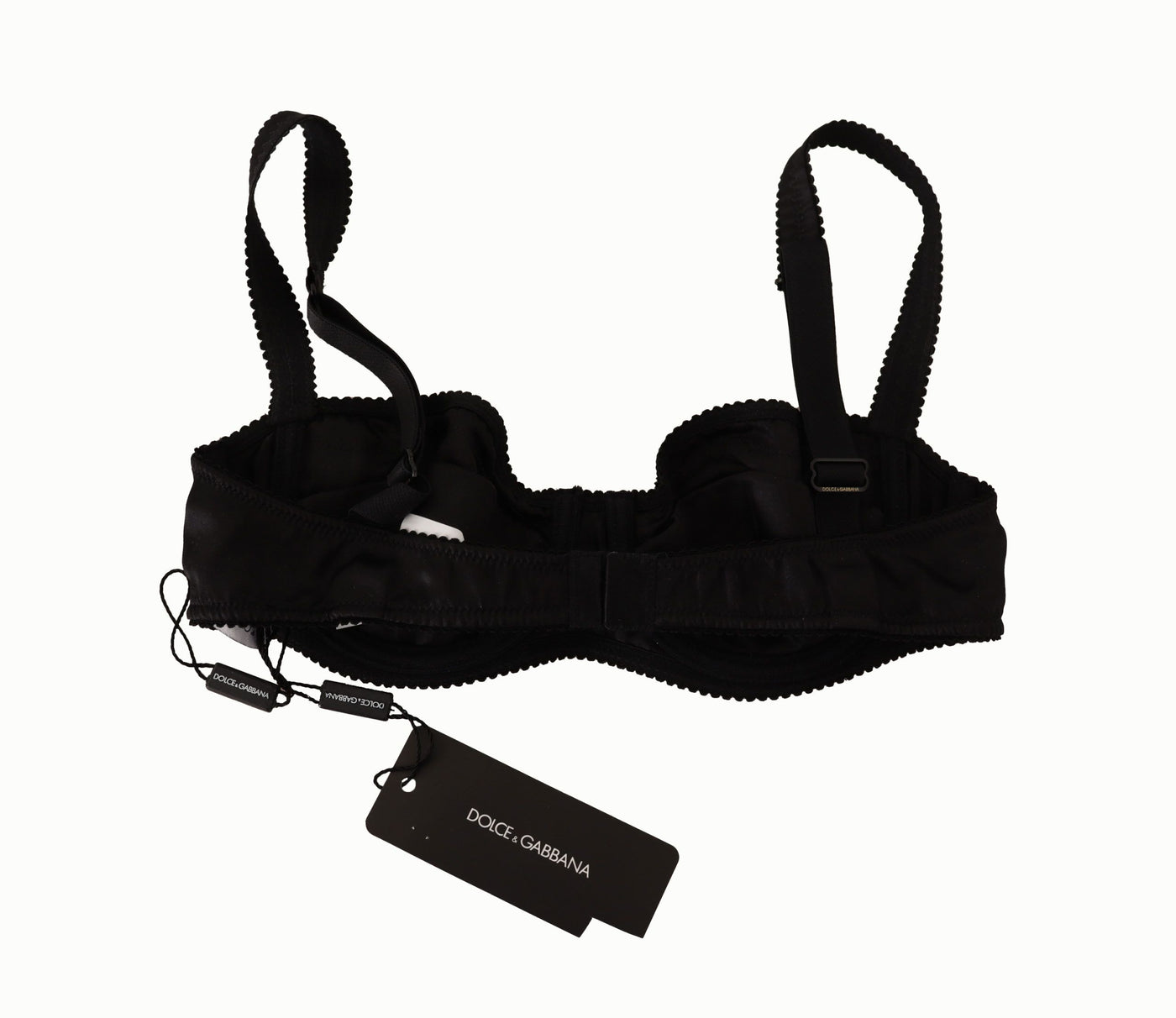 Dolce & Gabbana Schwarzer Balconette-BH aus Satin-Spitze mit Tupfen