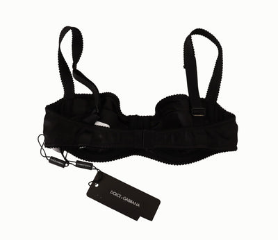 Dolce & Gabbana Schwarzer Balconette-BH aus Satin-Spitze mit Tupfen