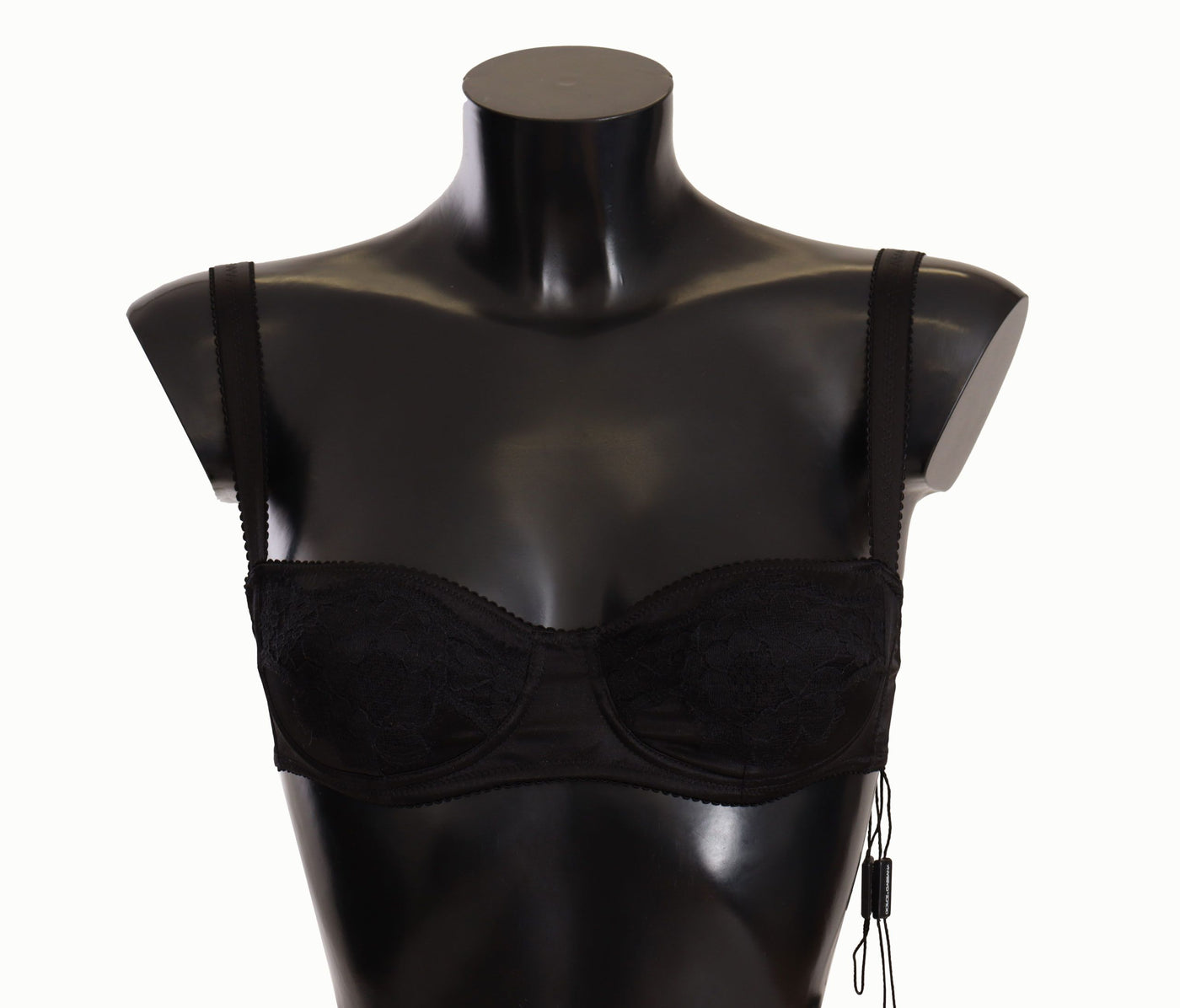 Dolce & Gabbana Schwarzer Balconette-BH aus Satin-Spitze mit Tupfen