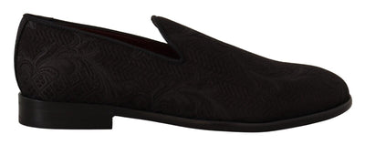 Dolce & Gabbana Schwarz Floral Brokat Hausschuhe Loafers Schuhe