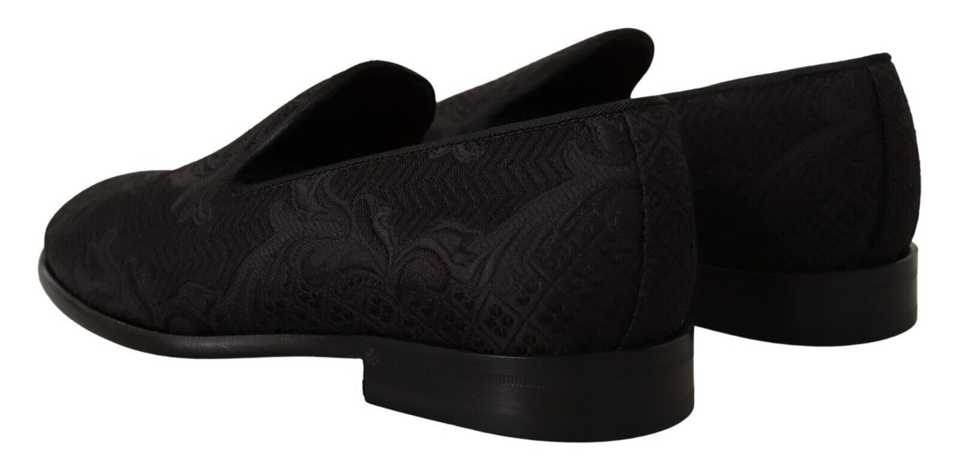 Dolce & Gabbana Schwarz Floral Brokat Hausschuhe Loafers Schuhe