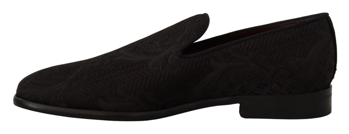 Dolce & Gabbana Schwarz Floral Brokat Hausschuhe Loafers Schuhe