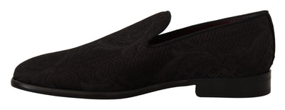 Dolce & Gabbana Schwarz Floral Brokat Hausschuhe Loafers Schuhe