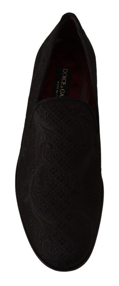 Dolce & Gabbana Schwarz Floral Brokat Hausschuhe Loafers Schuhe