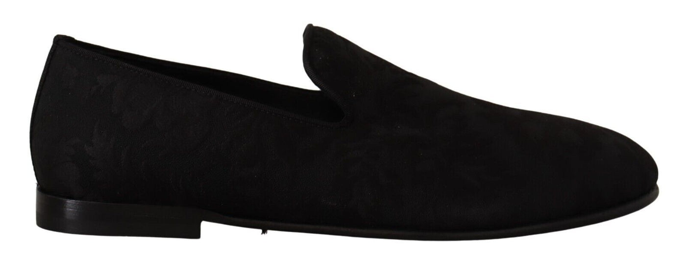 Dolce & Gabbana Schwarz Jacquard Hausschuhe Flats Loafers Schuhe