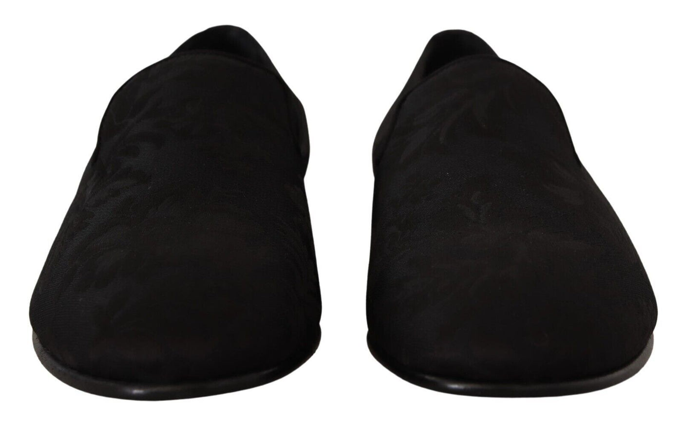 Dolce & Gabbana Schwarz Jacquard Hausschuhe Flats Loafers Schuhe