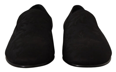 Dolce & Gabbana Schwarz Jacquard Hausschuhe Flats Loafers Schuhe