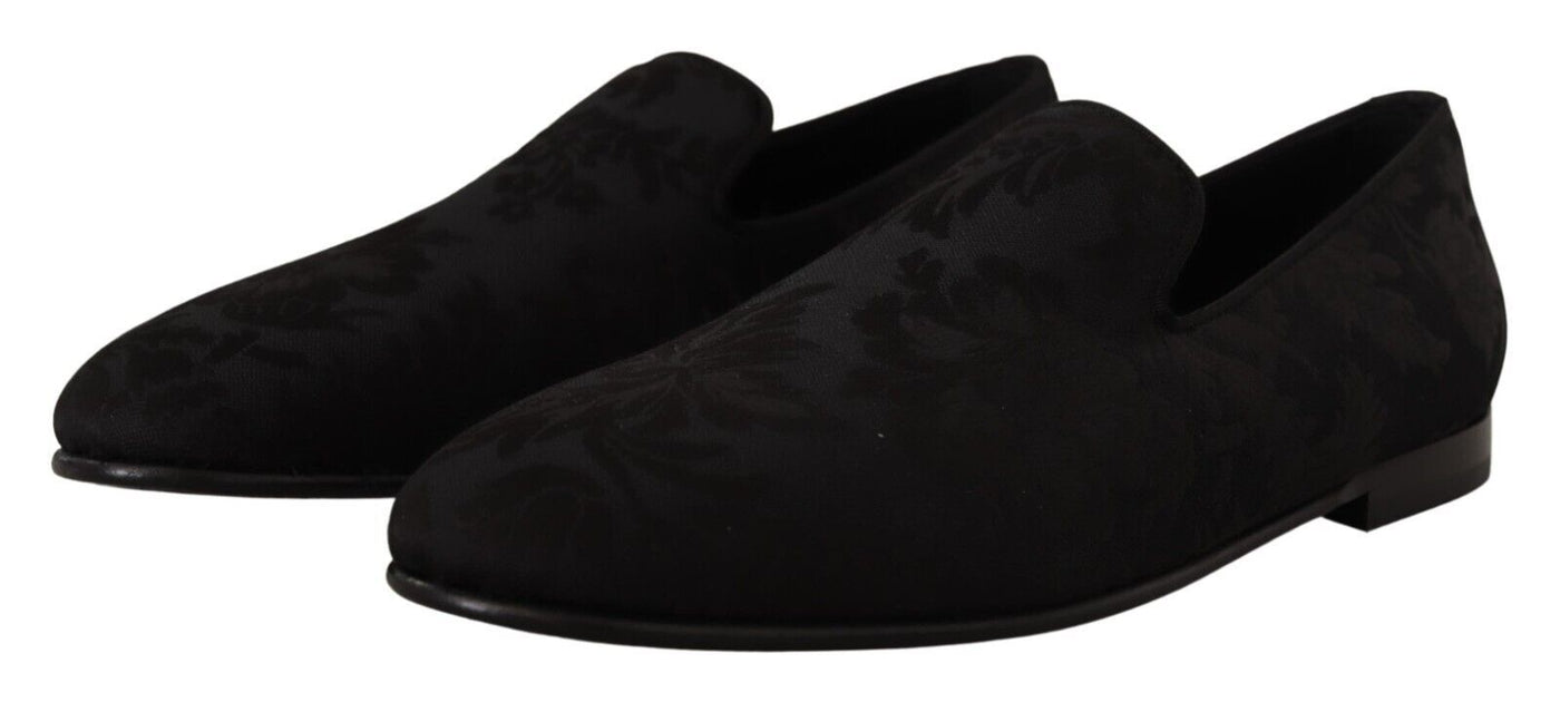 Dolce & Gabbana Schwarz Jacquard Hausschuhe Flats Loafers Schuhe