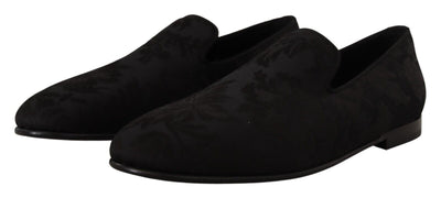 Dolce & Gabbana Schwarz Jacquard Hausschuhe Flats Loafers Schuhe