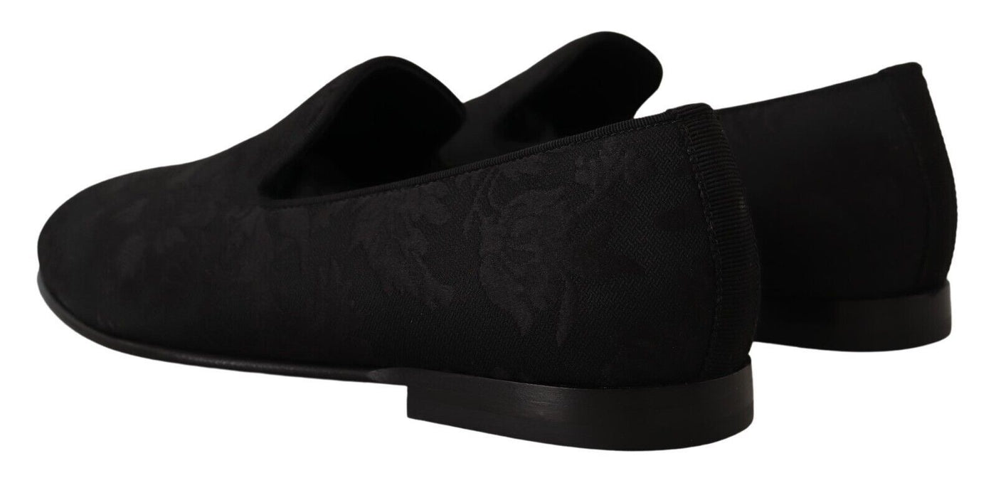 Dolce & Gabbana Schwarz Jacquard Hausschuhe Flats Loafers Schuhe