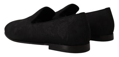Dolce & Gabbana Schwarz Jacquard Hausschuhe Flats Loafers Schuhe