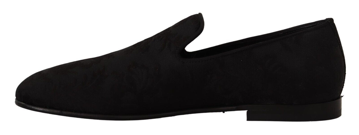 Dolce & Gabbana Schwarz Jacquard Hausschuhe Flats Loafers Schuhe