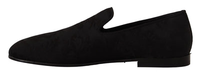 Dolce & Gabbana Schwarz Jacquard Hausschuhe Flats Loafers Schuhe