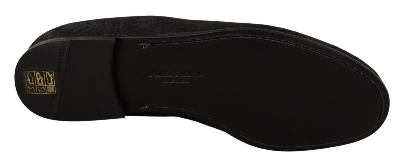 Dolce & Gabbana Schwarz Jacquard Hausschuhe Flats Loafers Schuhe