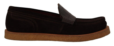 Dolce & Gabbana Braun Wildleder Slip On Flats Mokassin Schuhe