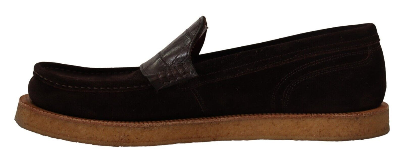 Dolce & Gabbana Braun Wildleder Slip On Flats Mokassin Schuhe