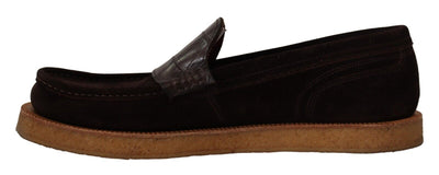 Dolce & Gabbana Braun Wildleder Slip On Flats Mokassin Schuhe