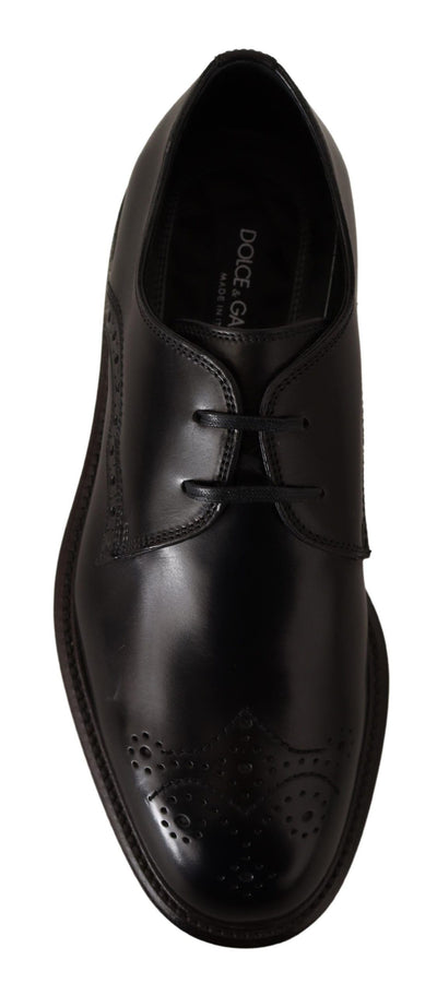 Dolce & Gabbana Schwarzes Leder Kleid Formelle Derby Schuhe