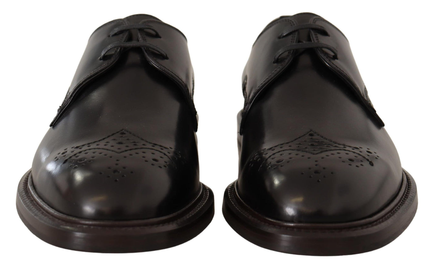 Dolce & Gabbana Schwarzes Leder Kleid Formelle Derby Schuhe